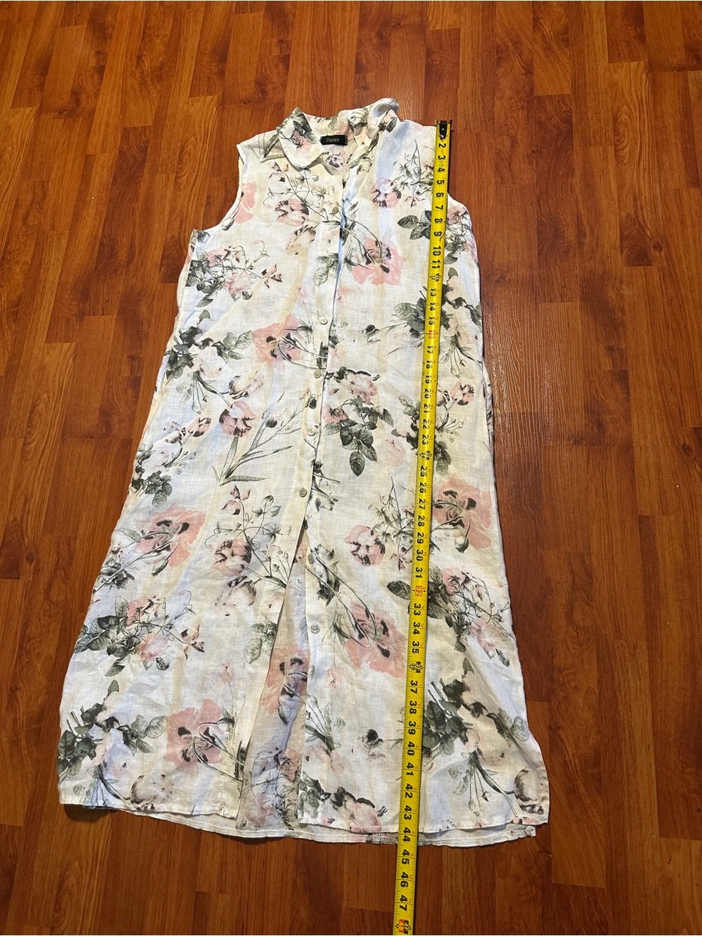 Linen White Sleeveless Midi Dress with Pink Floral Print size M - Picture 7 of 10